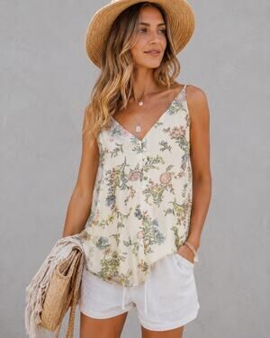 LOFT Floral Sleeveless Tank Top Women's Size S Ivory Lightweight Blouse